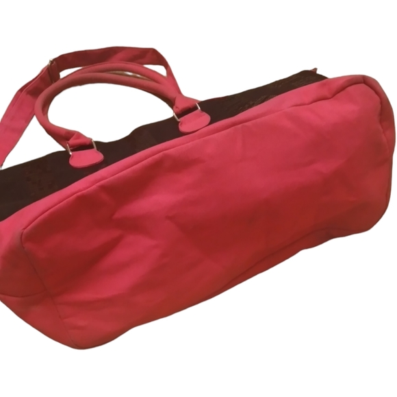 Victoria's Secret Canvas Tote Bag in Black and Dark Pink Stripes Black Sequins. - Picture 3 of 10